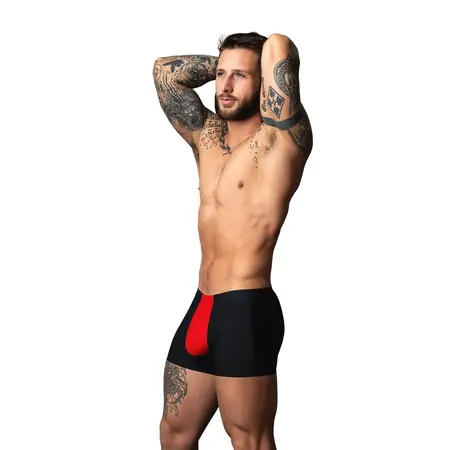 Male Power Hot Mesh Pouch Short L crno crveni prozračni mikro mrežasti šorts