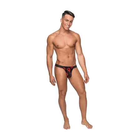 Male Power Micro Thong S/M crne tange sa crvenim Boneyard silikonskim prstenom