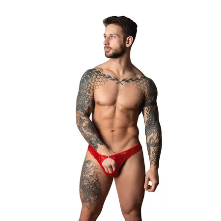 Male Power Cobalt Open Ring Thong L/XL Red, mrežasti tehnički dizajn
