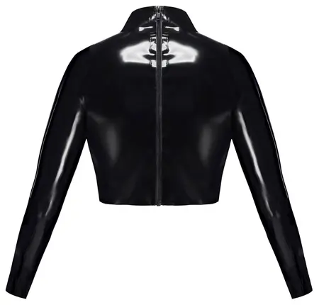 LateX Crop Top L Black sa otvorenim dekolteom, stojećom kragnom i dugim rukavima