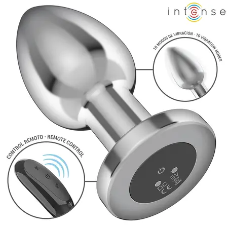INTENSE metalni analni čep L sa daljinskim upravljačem, 10 režima vibracije, vodootporan, srebrni