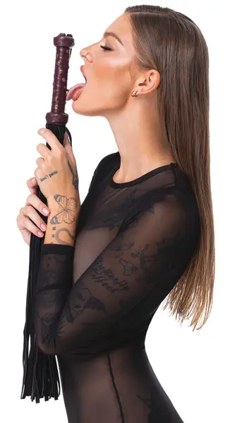 Bad Kitty Elegant crveni i crni floger od velur kože 65cm