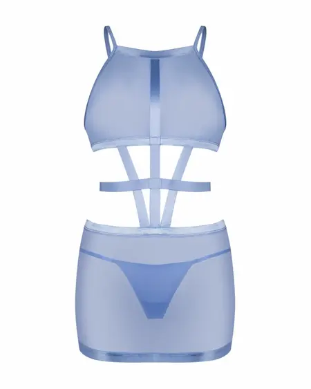 Obsessive Freedom Sheer Mesh Dress and Thong Set Blue Adjustable Fit XS/S