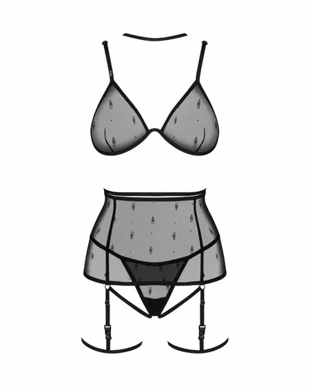 Obsessive Freedom Anniverse Four-Piece Lingerie Set Black Adjustable Fit S/M