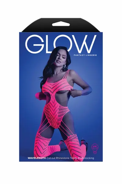 Fantasy Lingerie Rhinestone Teddy Bodystocking Pink - Shimmer Edition One Size