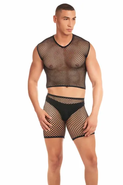 Rene Rofe Net-Bula Three-Piece Men's Set Black Modern Mesh Design S/M