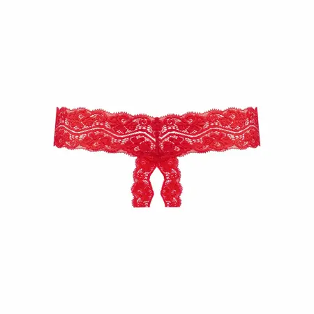 Underneath Kyra Lace Crotchless Thong Red - Stretch Fit, L/XL