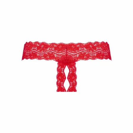 Underneath Kyra Open Crotch Lace Thong Red S/M