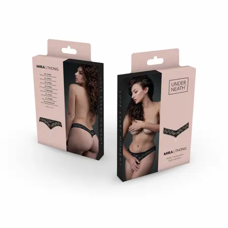 Underneath Mira Lace G-string with Decorative Pearl Chain, Crotchless Design L/XL