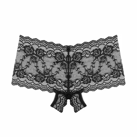 Underneath Mila Lace Briefs Mid-Rise Open Design Black L/XL