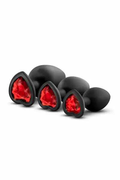 Blush Luxe Bling Plugs set analnih čepića za trening crni sa crvenim kristalom S/M/L