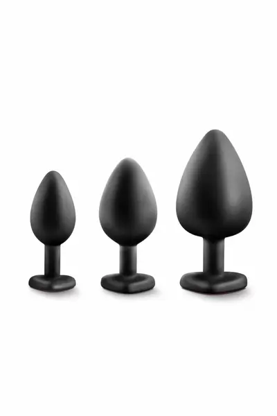 Blush Luxe Bling Plugs set analnih čepića za trening crni sa crvenim kristalom S/M/L