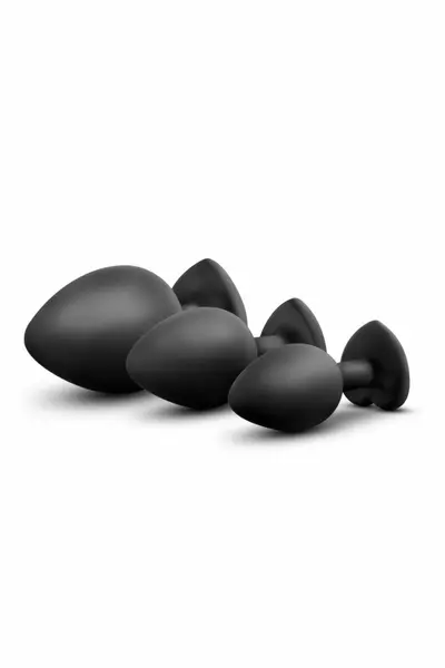 Blush Luxe Bling Plugs set analnih čepića za trening crni sa crvenim kristalom S/M/L