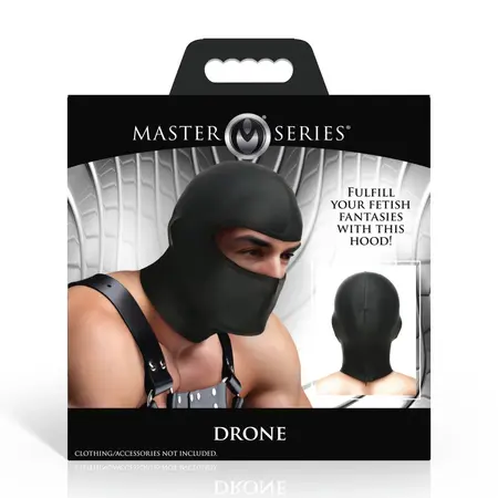 XR Brands Drone Black Hood with Open Eye Design - Adjustable Fit
