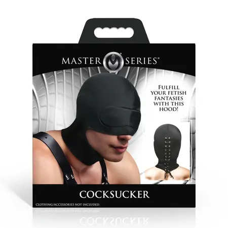 XR Brands Cocksucker Hood with Open Mouth Black - Adjustable Fit