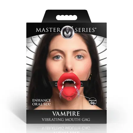 XR Brands Vampire Series Vibrating Red Lips Gag - Adjustable Vegan Strap