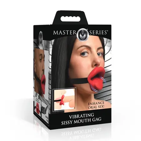 XR Brands Sissy Vibrating Oral Gag Red - Adjustable Silicone System