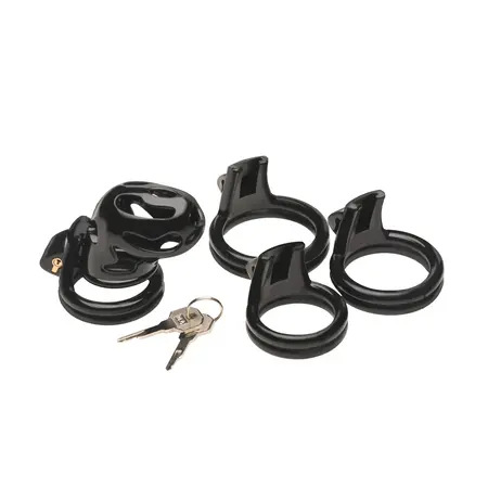 Hard Stop Double Ring System Secure Chastity Device Black Adjustable