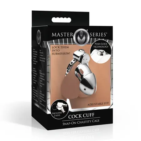 Master Series Metal Chastity Device Push-Lock Adjustable Silver 3.25in