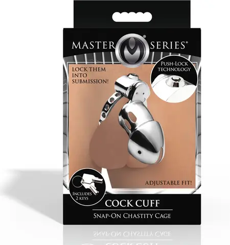 Master Series Metal Chastity Device Push-Lock Adjustable Silver 3.25in