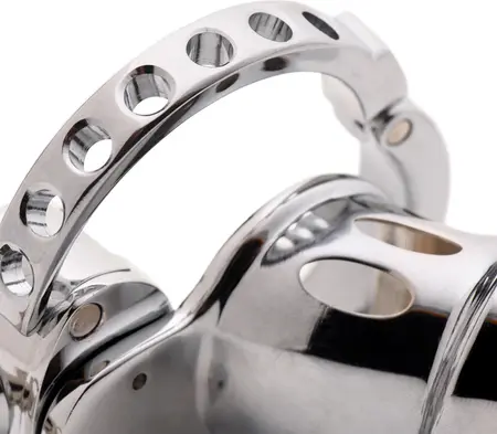 Master Series Metal Chastity Device Push-Lock Adjustable Silver 3.25in