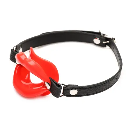 XR Brands Labios Jugosos Silicone Mouth Gag Red Adjustable Strap 1.5