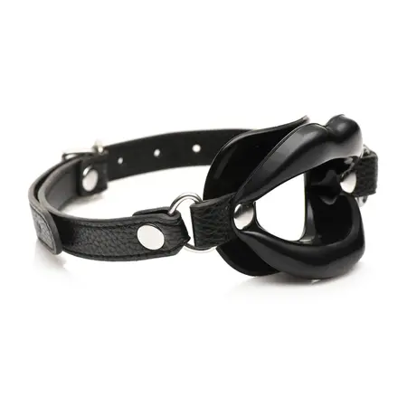 XR Brands Labios Jugosos Silicone Open Mouth Gag Black Adjustable Strap