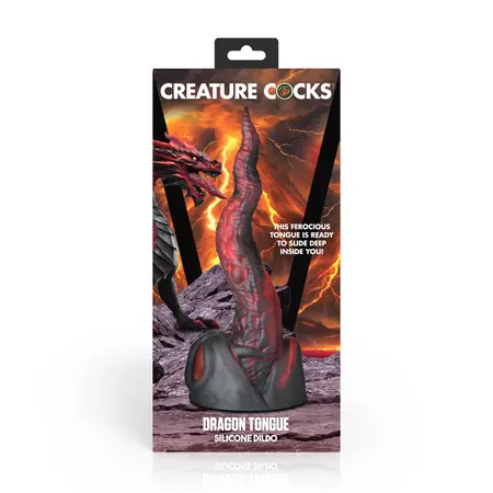 XR Brands Dragon Tongue silikonska fantazijska igračka crveno crna 24cm kompatibilna sa pojasom