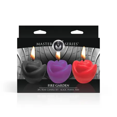 Fire Garden Rose Candle Set 3pcs Black/Purple/Red Soy Wax Low Temp