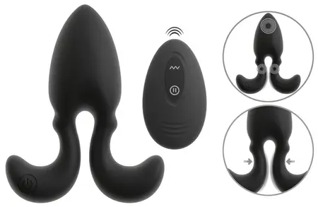 ANOS RC vibrirajući analni čep sa fleksibilnim krilcima, 10 modova, crni silikon, 10.2 cm