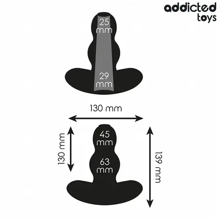Addicted Toys XL šuplji silikonski čep, anatomski, crni, 13.9 cm