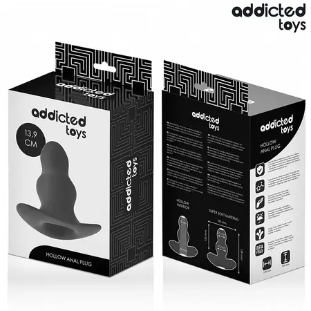Addicted Toys XL šuplji silikonski čep, anatomski, crni, 13.9 cm