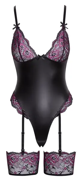 Cottelli Lingerie bodi sa halterima XL u crno roze kombinaciji sa podesivom čipkom