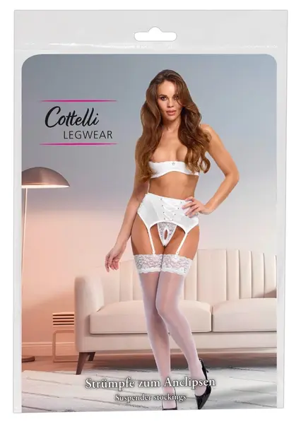 Cottelli LEGWARE bele samostojeće čarape S sa nežnom čipkom, 20 dena