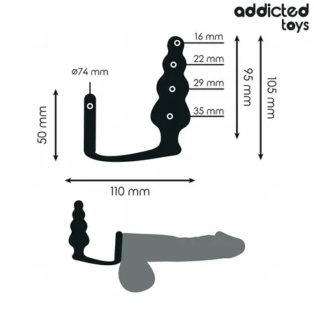 Addicted Toys silikonski intimni plag sa prstenom Model 5, crni, 235 mm