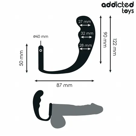Addicted Toys silikonski intimni čep sa prstenom Model 4, crni, 204 mm