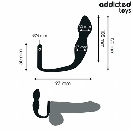 Addicted Toys silikonski plag sa potpornim prstenom Model 2, crni, 197 mm