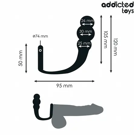 Addicted Toys silikonski intimni čep sa ergonomskim prstenom Model 1 crni 195mm