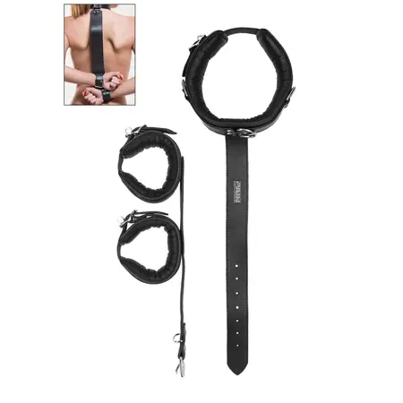 Mistt Long Fist Ankle & Wrist Restraint System Genuine Leather Black
