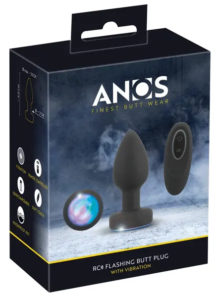 ANOS RC LED svetleći silikonski analni čep, 9 cm, 7 modova, daljinski upravljač, vodootporan