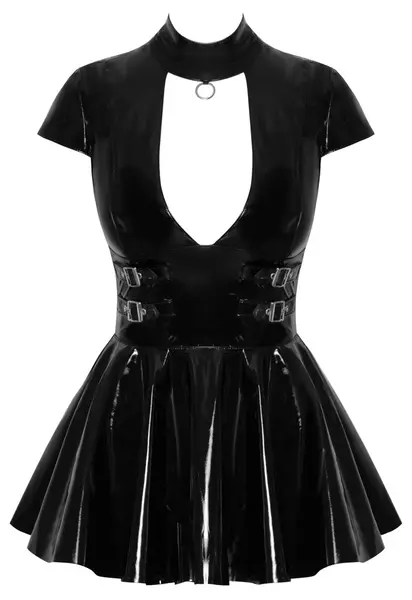 Black Level vinil mini haljina S sa dekorativnim prstenom napred, visoki sjaj