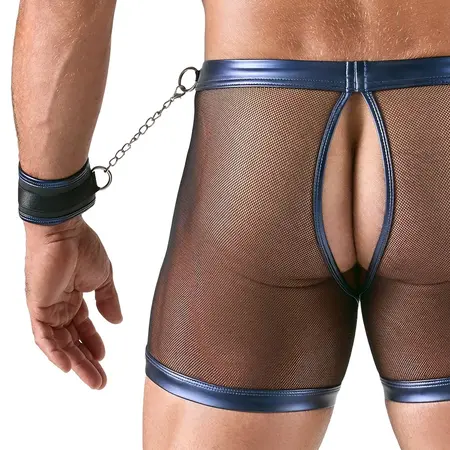 Svenjoyment Bondage muški komplet od mrežice i wetlook materijala 2XL sa metalik plavim detaljima