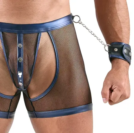 Svenjoyment Bondage muški mrežasti komplet L sa metalik plavim detaljima i lisicama