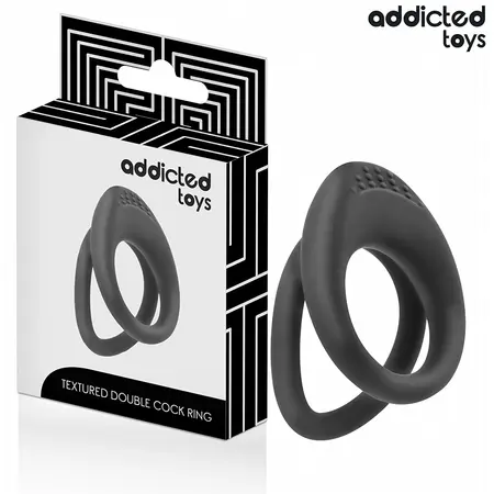 Addicted Toys Double Ring System crni silikonski prsten sa teksturom za podršku 72 mm