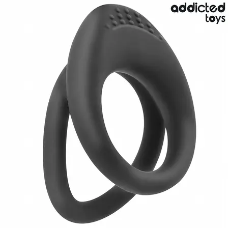 Addicted Toys Double Ring System crni silikonski prsten sa teksturom za podršku 72 mm