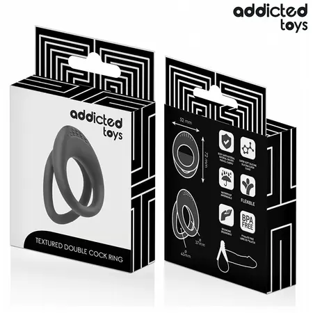 Addicted Toys Double Ring System crni silikonski prsten sa teksturom za podršku 72 mm