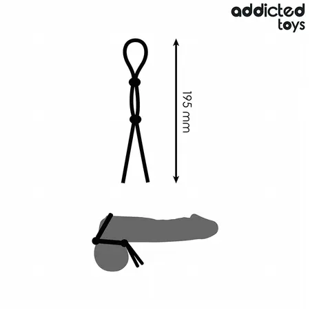 Addicted Toys silikonski podesivi anatomski prsten sa dvostrukom petljom 19.5cm crni