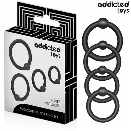 Addicted Toys set silikonskih podesivih prstenova, 4 veličine, crni