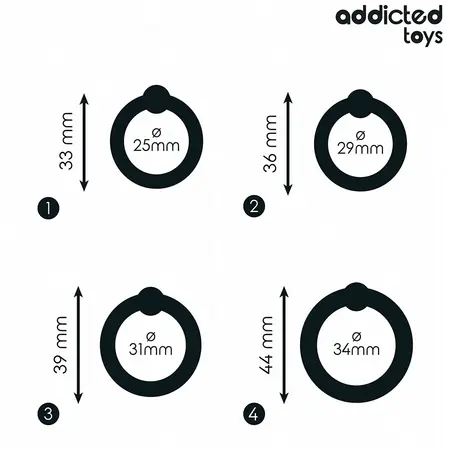 Addicted Toys set silikonskih podesivih prstenova, 4 veličine, crni