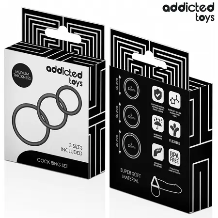 Addicted Toys Silicone Support Rings Set 3 Sizes Black 8435565956561